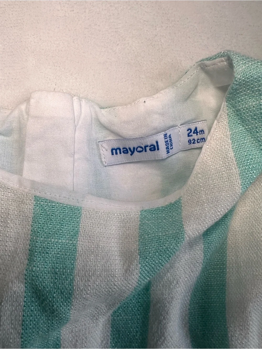 Mayoral Mint and White Striped Dress with Bow